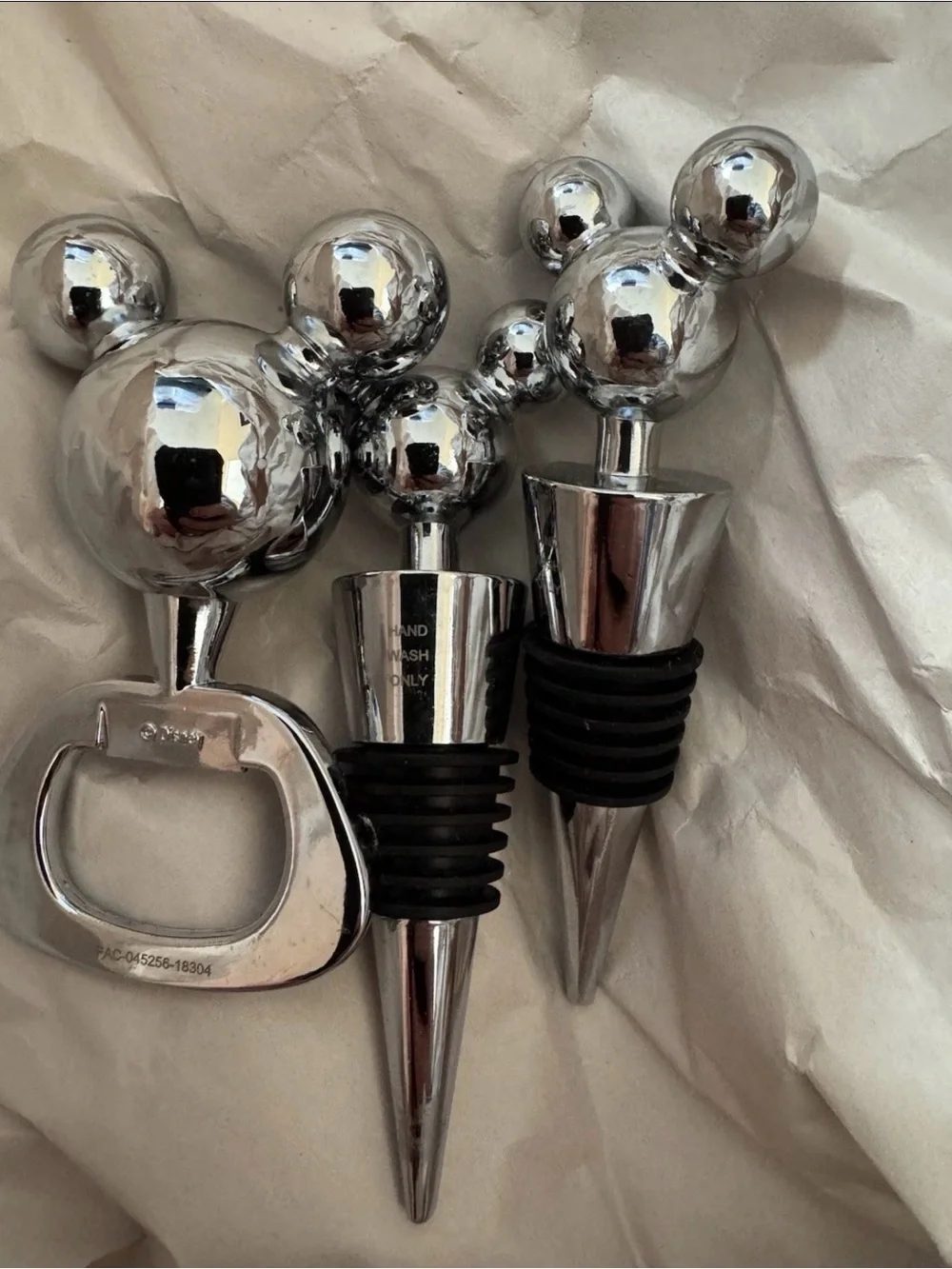 Silver Mickey-Style Wine Stopper and Bottle Opener Set - Unbranded